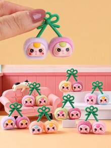 1/2pcs Flocked Double Cherry Resin DIY Handmade Cute Creative Accessory Keychain Pendant, Fruit Luck Series, Birthday, Valentine's Day, Christmas, Holiday Gift, Face Material ABS (Hard), Non-Flocked - Multicolor - View 2