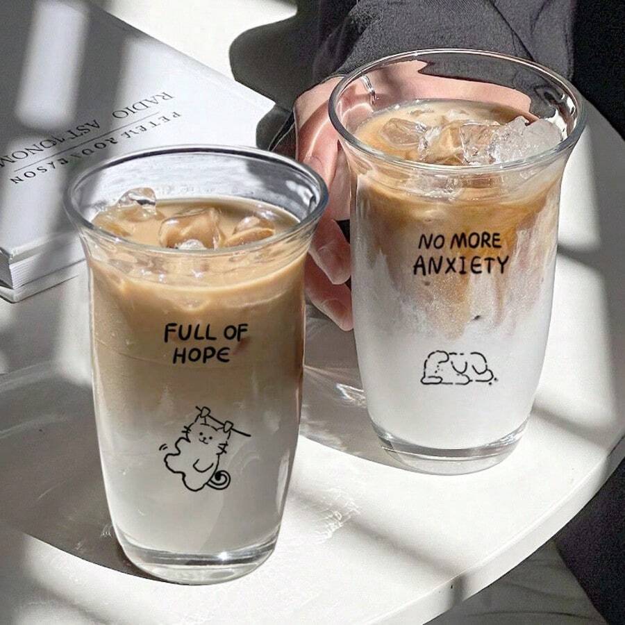 Iced Americano Cold Brew Coffee Cup, Glass Flared Mouth Cup, Beverage And Fruit Tea Cup, Milk Cup, Simple Thickened Water Cup, Straw Cup - Multicolor - View 1