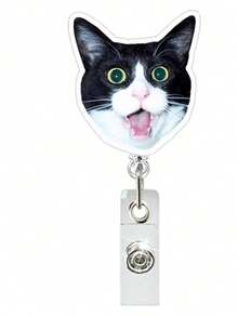 1个亚克力可伸缩猫咪表情徽章卷轴，ID卡夹钥匙扣，适用于医生/护士、学生用品、返校用品 - 彩色 - 查看 8