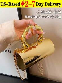 Solid Color Acrylic Box Bag, New Fashion Personalized Handle Handbag, Cylinder Shaped Chain Shoulder Crossbody Bag, Phone & Coin Purse, Suitable For Work, Commute, Date, Shopping, Travel, Romantic Valentine's Gift For Couples - Vàng - Xem 12