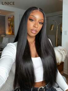 UNice 13x4 Pre-Everything™ Wet And Wavy 2-In-1 Straight To Water Wave Human Hair Wig With Invisi Drawstring Put On And Go Glueless Wig Pre Plucked Pre Cut Bleached Knots Lace Front Wig No Glue Needed Ready To Go Human Hair Wig 150% Density - SNatural - 查看 2