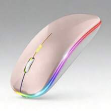 Ratón inalámbrico, ratón inalámbrico recargable 2.4G, ratón óptico con cambio de color de 7 colores, diseño ergonómico, superficie curva, compatible con Bluetooth, cómodo de sostener, ambidiestro, adecuado para juegos, trabajo de oficina y entretenimiento, fácil de transportar para computadoras portátiles y de escritorio. - Oro rosa - Ver 2