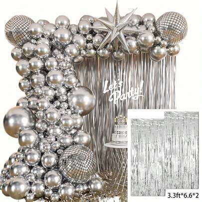 2 pezzi di tende da festa in argento, tende con effetto pioggia quadrato in plastica, adatte per decorazioni di feste di compleanno, matrimoni e feste familiari; tende con nappe in filo metallico e plastica, possono essere utilizzate come regali di compleanno, piccoli regali per feste e decorazioni per il nuovo anno.