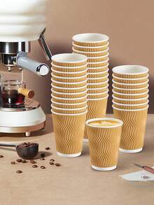 100 piezas/Paquete Vasos de papel ondulado aislados desechables de 12 onzas, vasos para bebidas de 12 onzas, vasos para café caliente (Marrón) - marrón claro - Ver 2