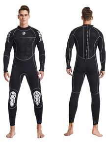 HISEA 3毫米氯丁橡胶潜水服，男女通用保暖潜水服；男士后拉链冲浪潜水服；女士保暖连体泳衣（黑色） - 黑色 - 查看 2