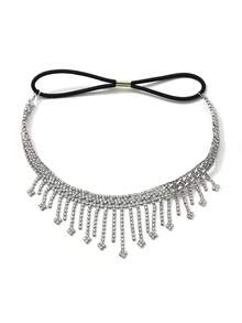 1pc Luxury Crystal Tassel Headchain, Bridal Wedding Hair Jewelry Elastic Headband, Women's Jewelry For Party, Wedding, Beach Vacation - Silver - View 5