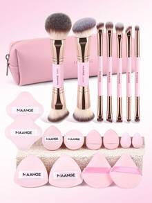 MAANGE 2支/5支/7支/20支/41支化妆刷套装，包含腮红刷、粉底刷、定妆刷、散粉刷，旅行化妆工具 - 粉色 - 查看 4