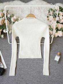 新款性感方领针织露脐短款上衣，露脐设计，高腰修身，适合春夏穿着 - 乳白色 - 查看 7