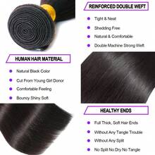 12A Human Hair Bundles 20 22 24 Inch 3 Straight Bundles Human Hair 100% Unprocessed Brazilian Remy Virgin Hair Extensions Raw Quick Weave Sew In Glossy Billion Hair Bundles Natural Black - Black - View 6