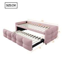 Upholstered Bed, Extendable Sofa Bed 90/180 X 190 Cm, Velvet Pouf, Single, Double, With Slatted Base, Multifunctional, Pink (Mattress Not Included) - Pink - View 12