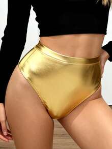 Women's Metallic High Waist Shorts - Gold - View 1