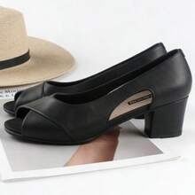 Zapatos de verano para mujer - Nuevo diseño con punta de pez, talón cubierto y tacón ancho - Bailarinas elegantes y cómodas para uso diario, perfectas para un estilo casual sofisticado en la ciudad, Sandalias de tacón para mujer - Negro - Ver 5