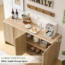 63" Fluted Sideboard Buffet Cabinet With Storage, Modern Credenza Console With 4 Doors And Adjustable Shelves, Wood Cabinet For Kitchen, Living Room Or Hallway - Natural Oak - Xem 4