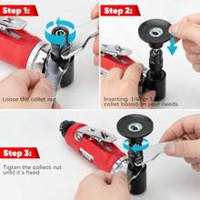 2026-Right Angle Die Grinder 90 Degree 1/4" And 1/8" Collets 24PCS Sanding Discs Air Connector Lubricant And Chuck Key Included For Grinding Polishing Deburring Engraving And Rust Removal - 紅色的 - 查看 6