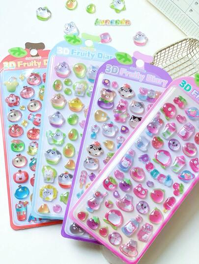1pc 2026 New Cute Animal Cartoon 3D Epoxy Resin Sticker Set, Themes Include Rabbit, Bear, Cat, Candy, Fruit, Dessert, Adorable Animals, Reusable Waterproof Stickers For Planner, Stationery Decor, Phone Case Accessories