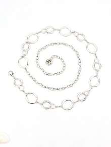 European And American Round Metal Women's Waist Chain, Fashion Minimalist Suit Dress Accessory, Striped Bohemian Zinc Alloy Waist Belt, Seasonal Hot Selling Item - Silver - View 5