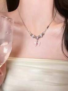 Cute Pink Bow Necklace, Chic & Luxury Beaded Choker Necklace For Women - Butterfly Pendant Necklace - View 6