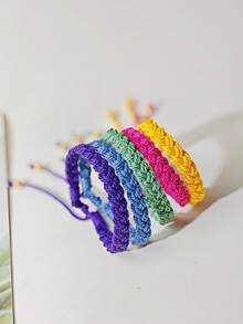 1pc Casual & Fashionable Handmade Braided Wave Pattern Bracelet Suitable For Women's Daily Wear - Red - View 7