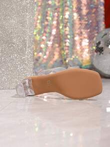 女士透明高跟凉鞋，粗跟透明鞋，时尚百搭通勤派对装，舒适性感优雅水晶凉鞋 - 無色 - 查看 4