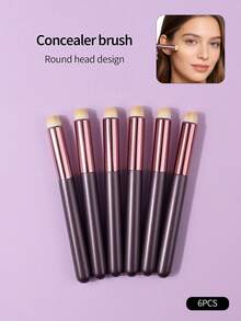 6PCS Round Head Concealer Brushes Soft Fluffy Smooth Blending For Precise Concealing - Coffee Brown - View 3