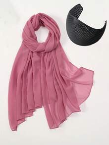 1 Set Of Combined Chiffon Scarf + Fixed Hairband, Women's Muslim Multi-Functional Headscarf, Forehead Hair Fixing Hairband, Versatile Two Pieces Set And Festive Gift - Scarf and Headband Combination - View 18