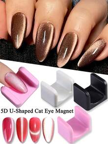 专业5D猫眼美甲磁铁，U型一键自动猫眼磁铁 - 多功能新款法式宽边发光玻璃珠侧闪美甲工具，适合沙龙美甲师和初学者，超强猫眼磁铁美甲用品设计DIY - 彩色 - 查看 1