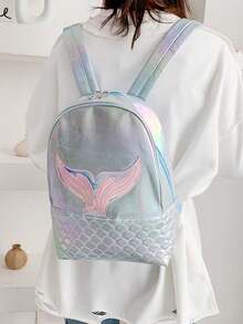 1pc Embroidered Customized Dreamy Mermaid Tail Colorful Cute Backpack, Colorful Mermaid Tail Design Student School Bag Can Embroider Your Own Name, Back To School Essential, Outdoor Travel - Multicolor - View 9