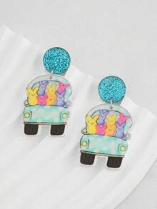 1 Pair Cute Easter Bunny Car Acrylic Earrings, Easter Gift For Women - Multicolor - View 4