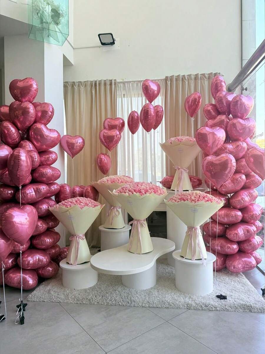 50pcs 18in Pink Heart Decor Set, Suitable For Wedding Ceremony Decor, Proposal Party, Wedding Reception, Backdrop, Bridal Shower,Valentine's Day Decorative Balloon - Pink - View 1
