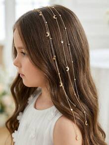 2pcs/Set Girls' Star & Moon Chain Hair Clips & Barrettes Hair Accessories Set - Multicolor - View 1