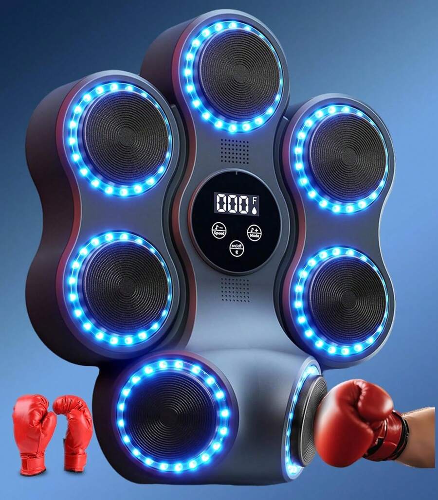 Maquina de Boxeo Musical, 9 velocidades Ajustables 11 Modos de Boxeo, Gancho Izquierdo y Derecho, con Bluetooth, con Guantes de Boxeo montados en la Pared, Apto para Adultos y Niños - 1 - Ver 1