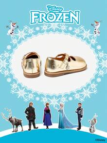 Disney 1 双冰雪奇缘艾莎、安娜、阿伦黛尔公主儿童鞋，舒适防滑透气，适合日常和户外穿着（儿童平底鞋、女童鞋、公主鞋、女王鞋） - 金色 - 查看 3