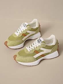 Women's Comfortable Lace-Up Sneakers - Lightweight Multifunctional Casual Shoes, All-Season Wear, Non-Slip Rubber Sole Gump Shoes - Lime Green - View 4