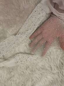 Hot Rhinestone Bling Black Stockings Black Stockings Women Thin Ins Sexy Fishnet Stockings Spring Summer With Rhinestone Pantyhose - 螢光綠 - 查看 7