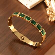 1 chiếc vòng tay/dây đeo bằng thép không gỉ mạ vàng 18K đính đá Zirconia - Một phụ kiện tinh tế và sang trọng, phù hợp cho công sở, hẹn hò và tiệc tùng. - Vàng - Xem 6