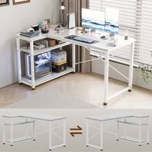 Gunji 110cm L-Shaped Desk, Reversible Corner PC Workstation With Shelves & Hooks For Home Office & Bedroom - Xám - Xem 5