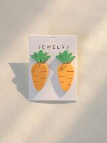 1 Pair Cute Green Leaf & Orange Carrot Acrylic Pendant Earrings, Ceramic Texture, Celebration Gift For Women, Easter Party - Orange - View 6