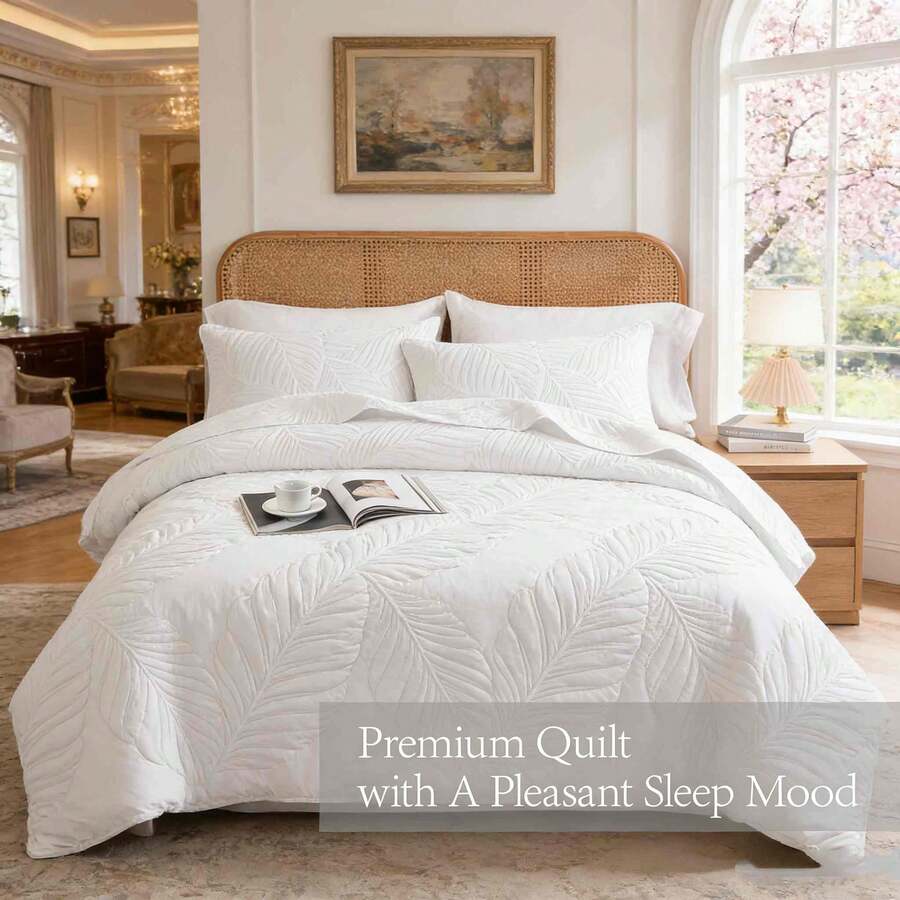 3 Pcs Bed Comforter Set,Queen Comforter Set,Edredones Para Cama Queen Size Quilt Bedding Set,Khaki Breathable Microfiber Quilt,Modern Geometric 3-Piece Set(1 Quilt+2 Pillow Shams) Queen/Full 90''X96'' Soft Skin-Friendly Lightweight Warm Fluffy Cozy All-Season Holiday Bedding For Bedroom Home Living Room Dorm Decor - White - View 1