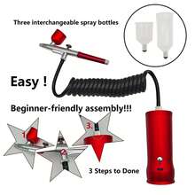 Portable Rechargeable Airbrush Kit, Multi-Purpose Airbrush Set For Makeup, Nail Art, Model Painting & Cake Decorating - Red - View 5
