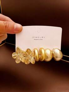4-16件/套 欧美风夸张C形花瓣金色耳环套装（女士款） - 金色 - 查看 4