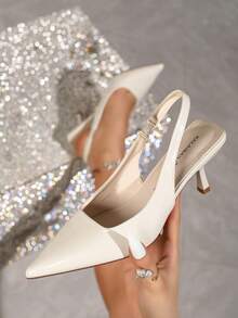 Women's Pointed Toe Kitten Heel, Ankle Strap Thin Heel, Closed Toe Versatile Party/Outdoor/Work Shoes, Fashion Comfortable White High Heels (Run Small By One Size) - Beige - View 1