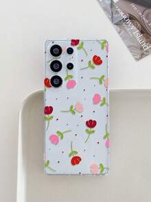 1pc Fashionable Creative Full-Screen Red Polka Dot Tulip Flower Pattern Transparent Soft TPU Shockproof Anti-Scratch Anti-Fingerprint Phone Case, Camera Lens Protection Suitable Compatible With Samsung, Nothing, Pixel, , - Multicolor - View 4