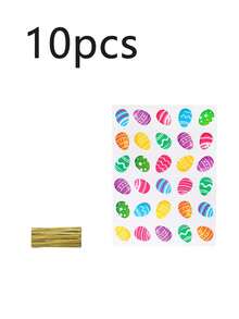 10pcs Easter Bunny & Egg Pattern Gift Bags, Made Of Transparent Material, Printed With Bunny And Egg Patterns, And Comes With Ribbons. These Flat Bags With Bunny And Egg Patterns Are Suitable For Easter, Birthday Parties, And Spring-Themed Parties. - Multicolor - View 12