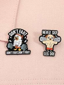 1Set Don't Fart Duck Funny Gym Squat Workout Fitness Enamel Pins Fitness Dog Never Skip Leg Day Brooches Bag Lapel Badge Jewelry Gift - Multicolor - View 4