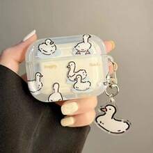 卡通鸭子涂鸦保护壳，兼容苹果无线充电盒，防刮防震 - 無色 - 查看 10