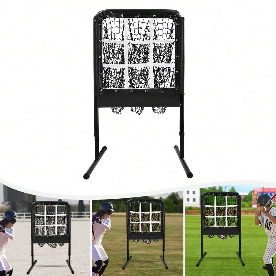 Baseball & Softball Pitchers Target | 9 Pocket Pitching Net Height Adjustable - Black - View 1