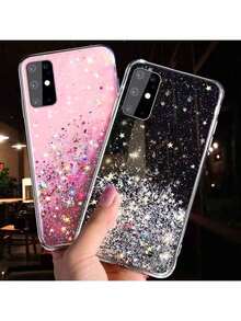 闪亮星形亮片软硅胶时尚手机壳,兼容三星 Galaxy A17、A07、A14、A15、A16 5G、A26、A36、A56、A55、A35、A25、A05S,柔软硅胶全包保护套,也适用于 S25、S24、S23、S22、S21、S20、S25 FE、S24 Plus、S22 Ultra,适合男孩女孩作为春季礼物、派对礼物、生日礼物、周年纪念礼物,国际版,非国内版。 - 粉色 - 查看 3