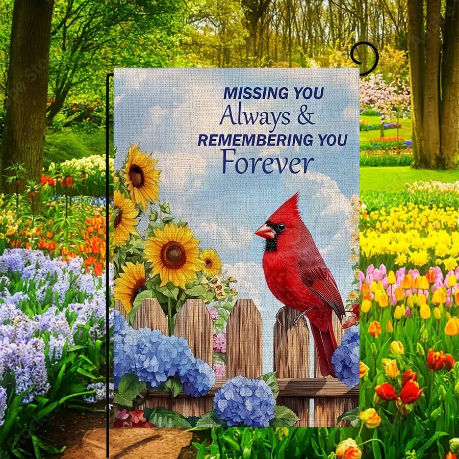 1pc, Memorial Garden Flag, Missing You Always Flag, Commemorate Loved Ones Garden Flags, 12x18 Inch, Funeral Sign, Outdoor Yard Home Cemetery Decorations For Grave, No Flagpole Included - A - 查看 1