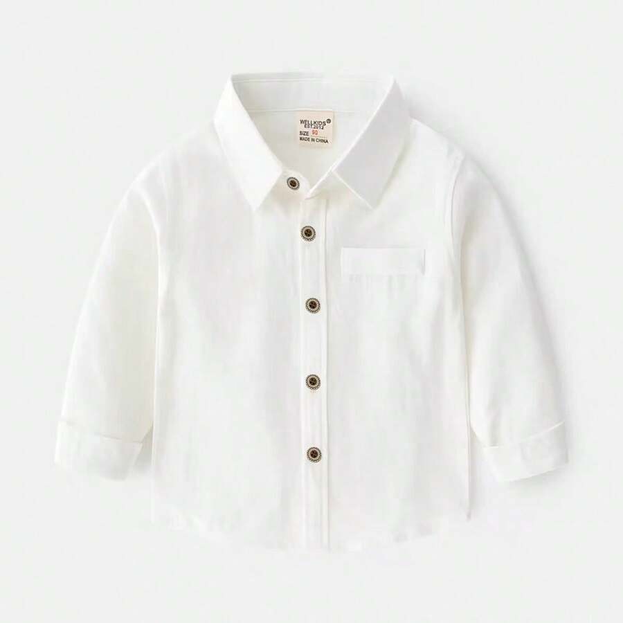 Young Boys' Long Sleeve Casual Solid Color Shirt, New Style For Autumn/Winter - White - View 1