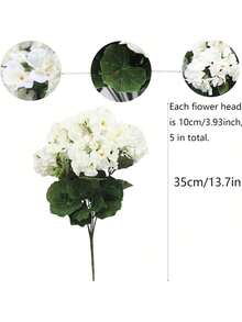 1株人造天竺葵，丝质天竺葵，户外防紫外线，白色人造天竺葵花簇，仿真花植物，适用于盆栽、花园、家居装饰、室内、阳台、花瓶、桌面摆设 - 白色 - 查看 3